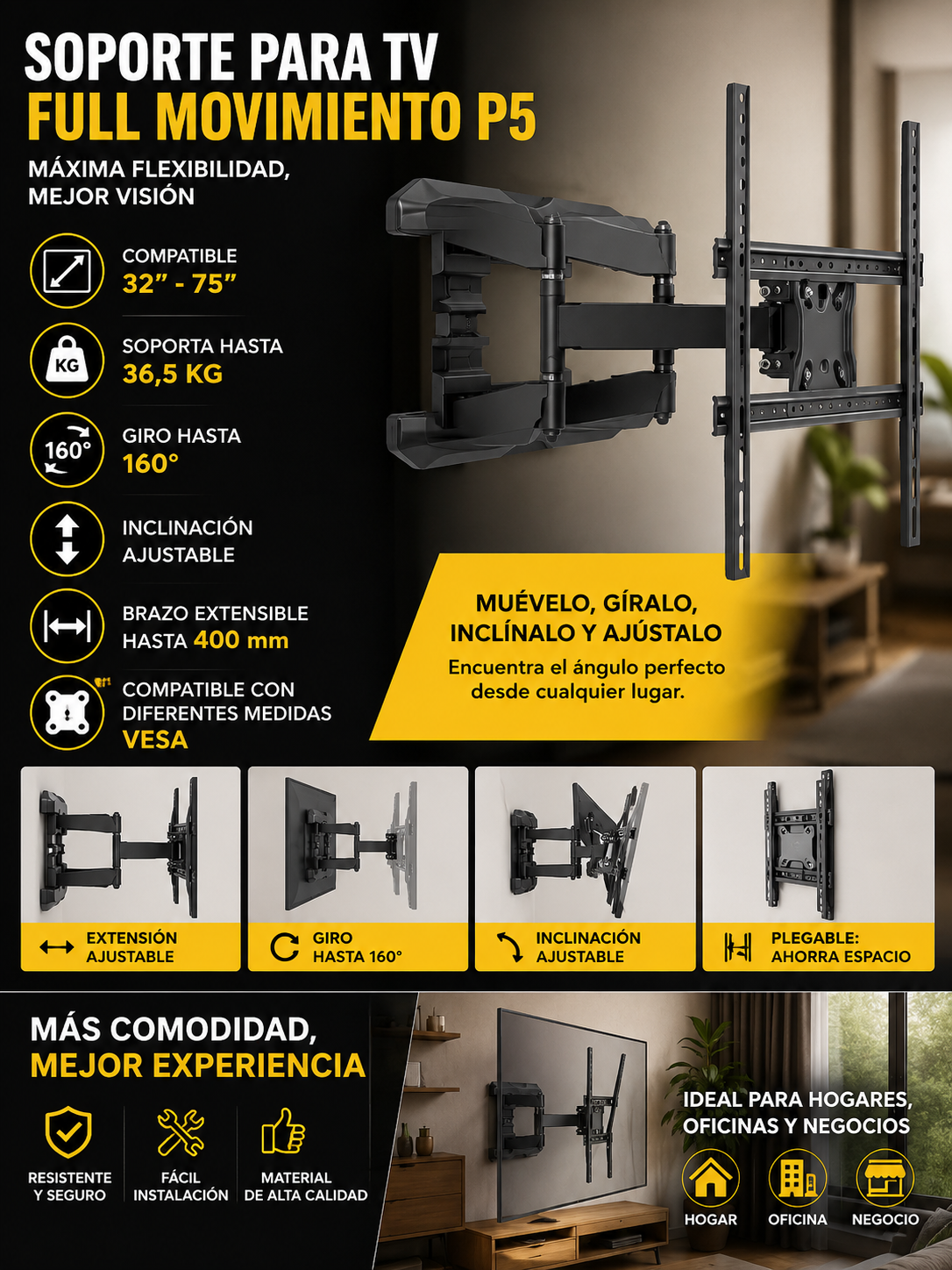 soporte de tv de 35 a 75 pulgadas