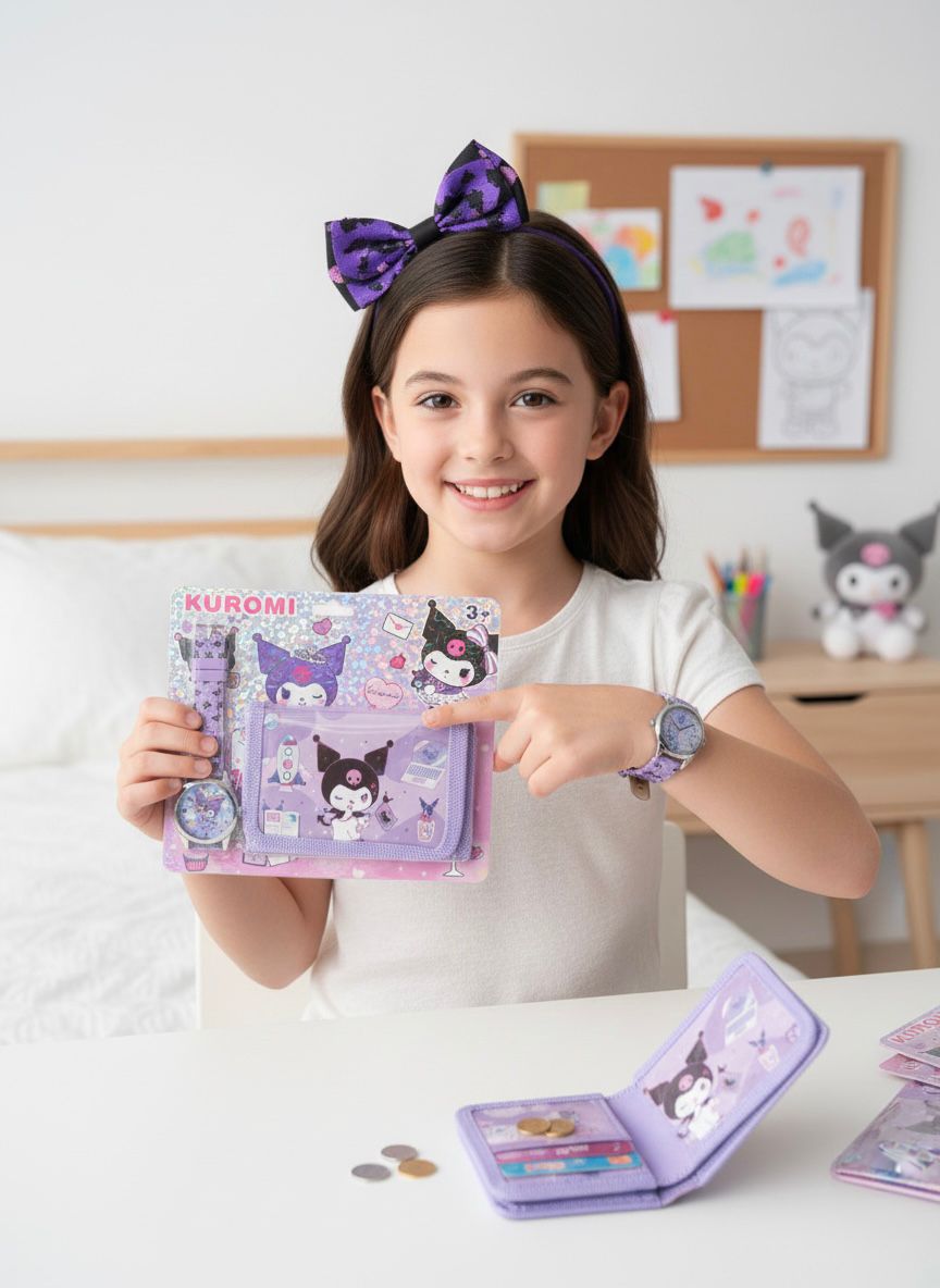 kit de billetera mas reloj kuromi