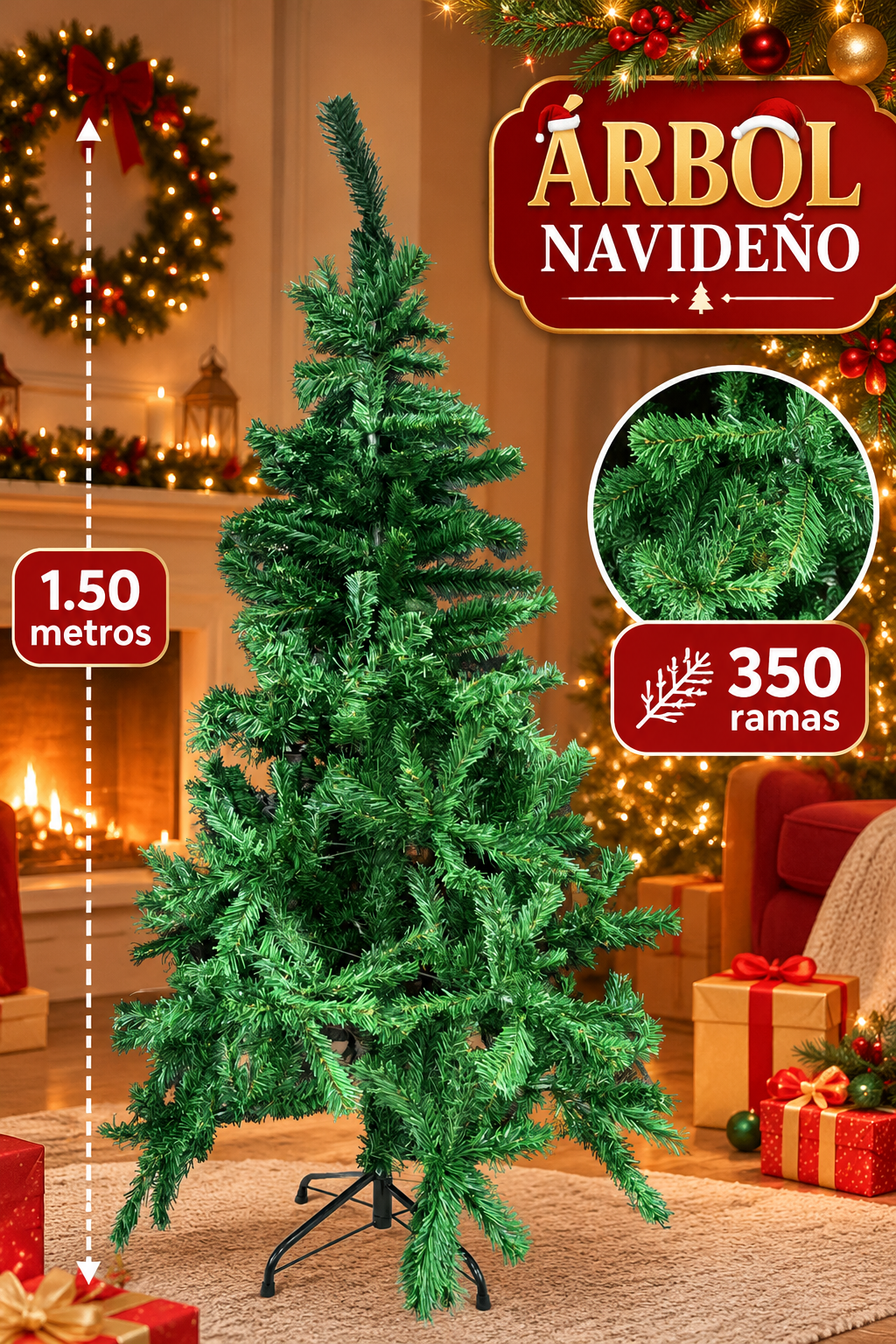 ARBOL DE  NAVIDAD 1.50 MT X 350 RAMAS