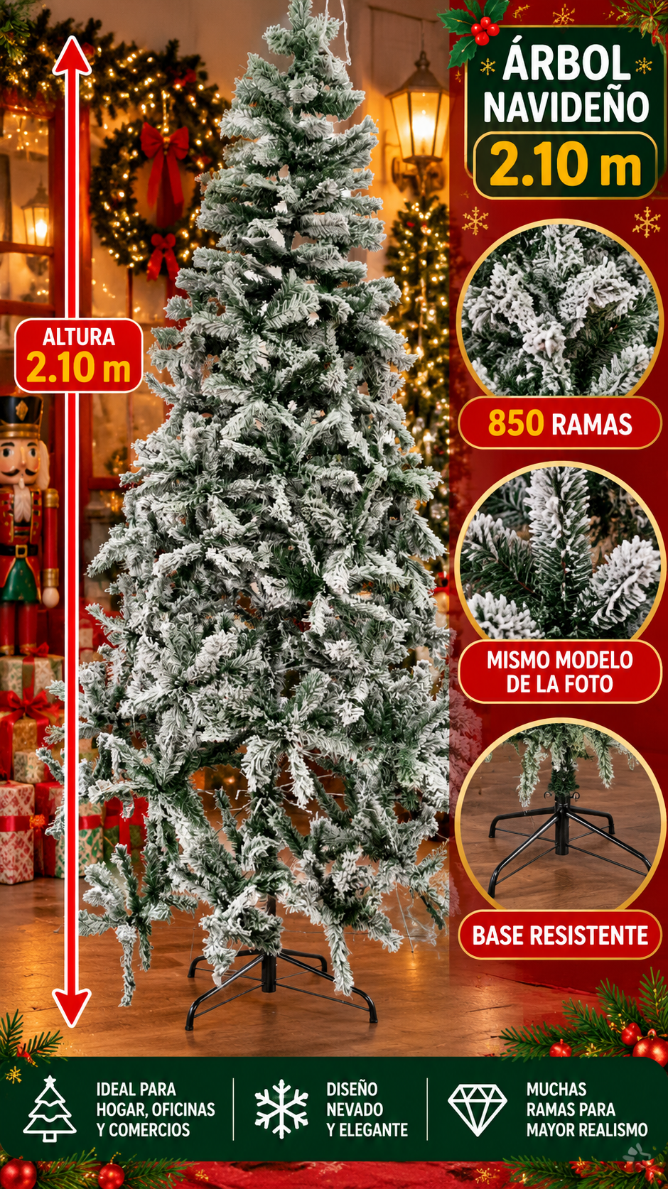 arbol de navidad nevado 2.10 x850 ramas ES1638