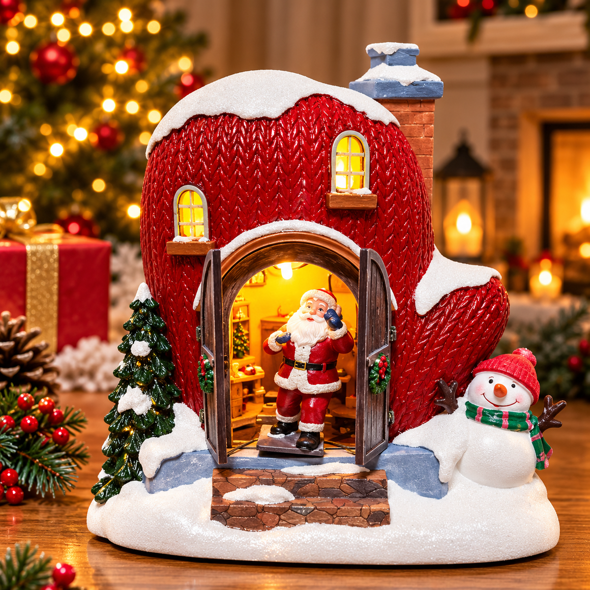 villa navideña guante con papa noel AD23