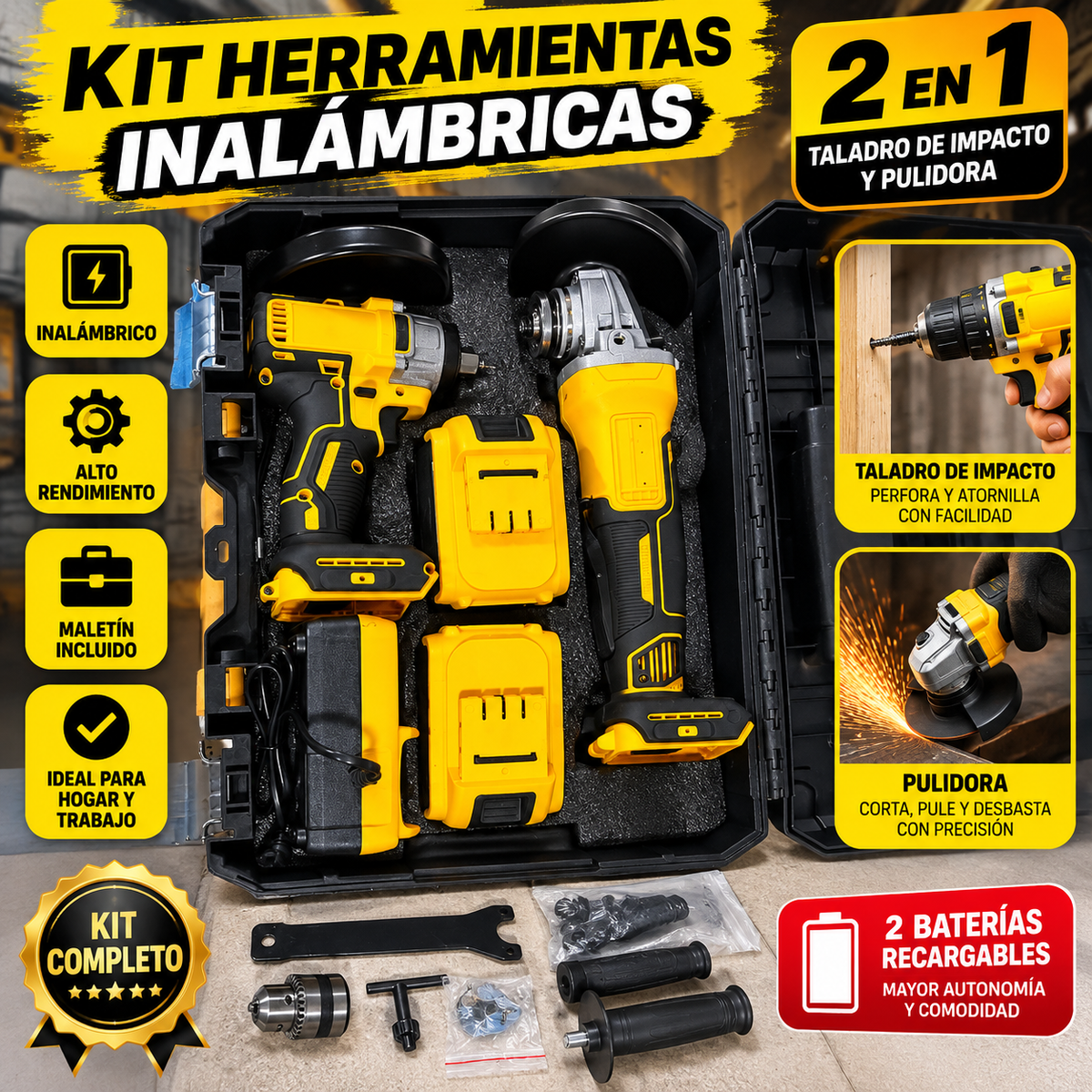 kit herramienta taladro de impacto y pulidora