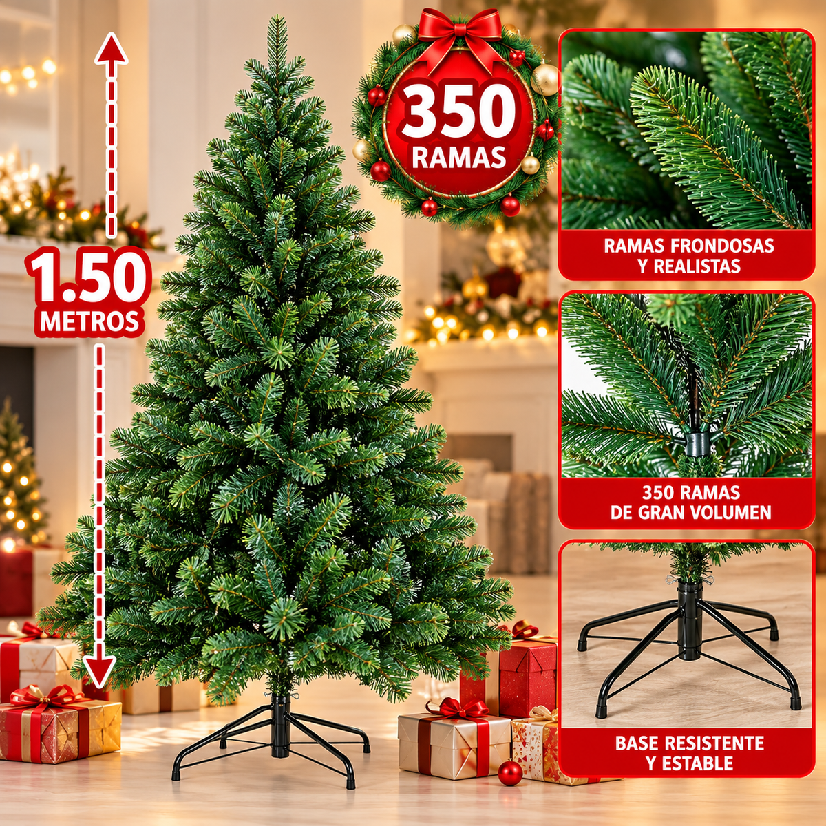 ARBOL DE  NAVIDAD 1.50 MT X 350 RAMAS