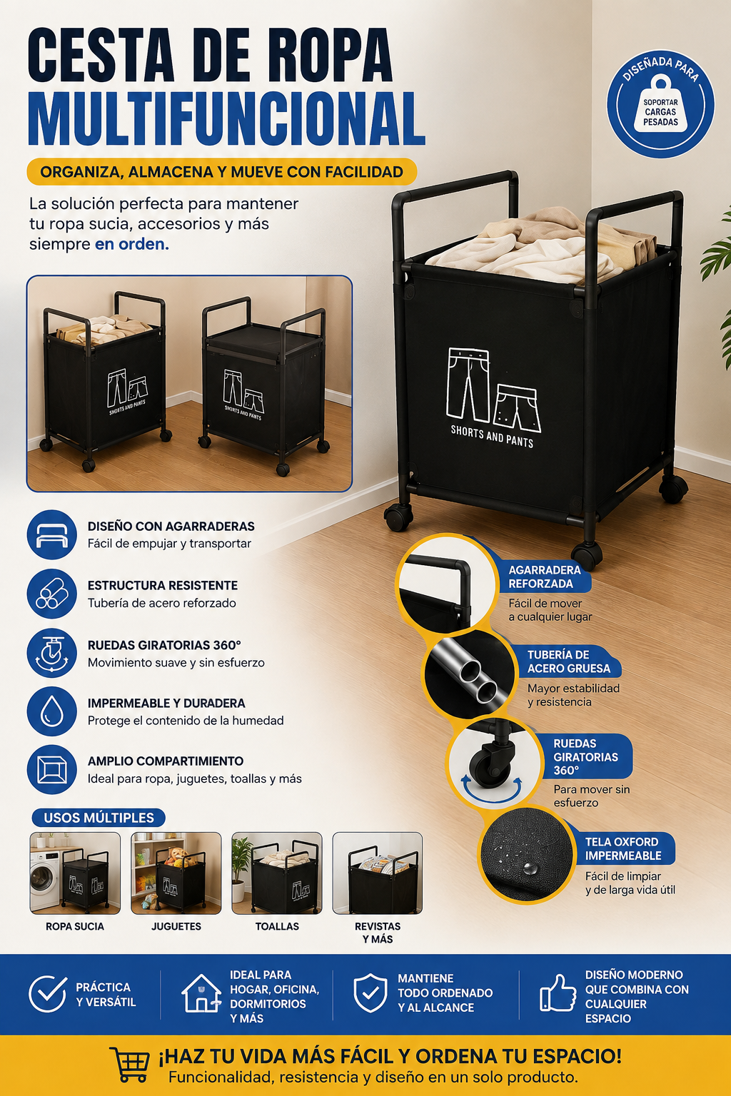 cesta de ropa con ruedas