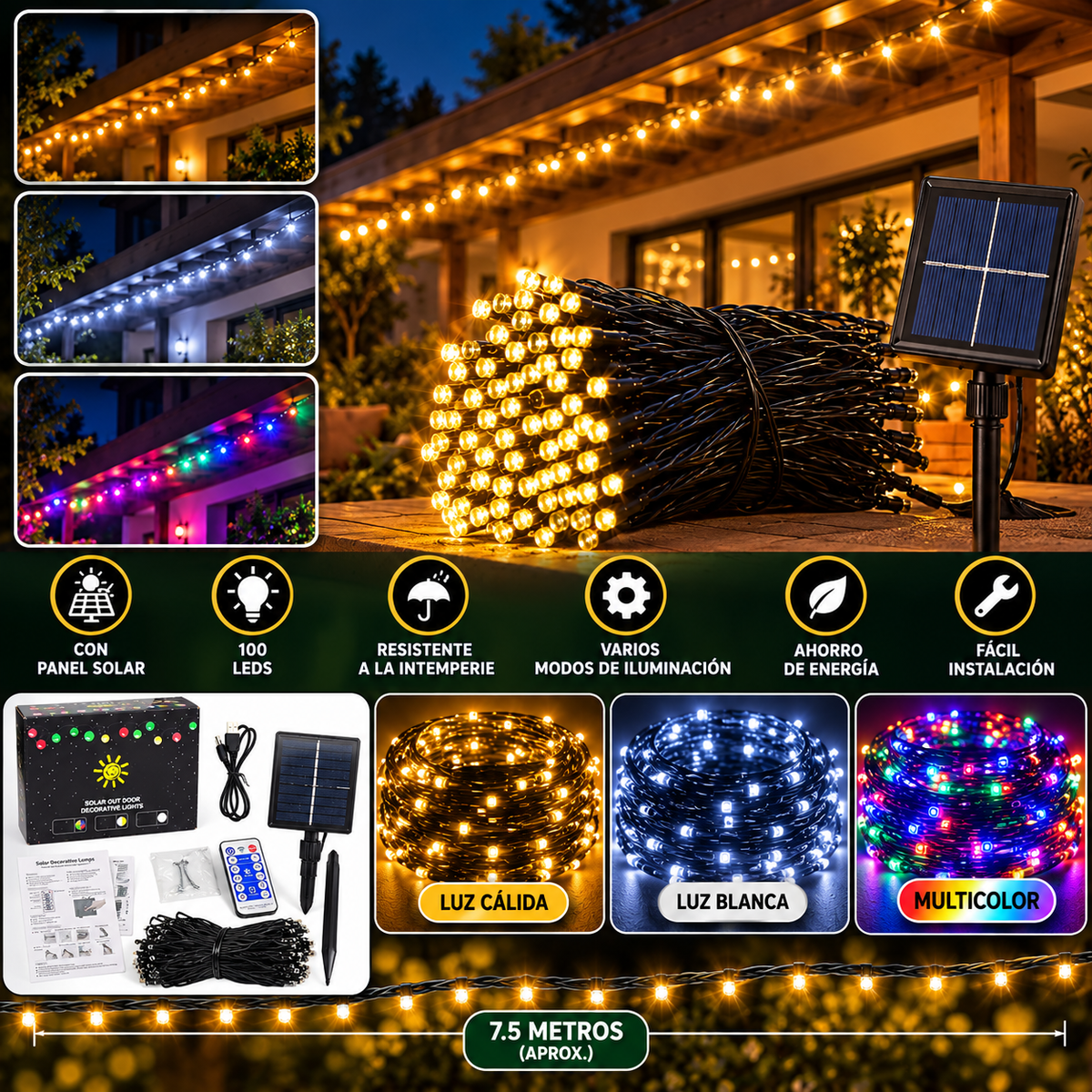 lineal x100 led con panel solar caja morada 1541a
