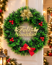 corona de navidad 30 cm feliz navidad pequeña