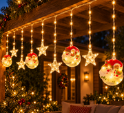luz cascada de 3 metros papa noel en forma de luna con estrellas calido S4025TC