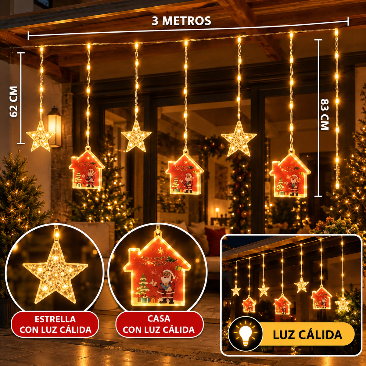 luz casa y estrellas x100 led 3 metros calida s4019tc