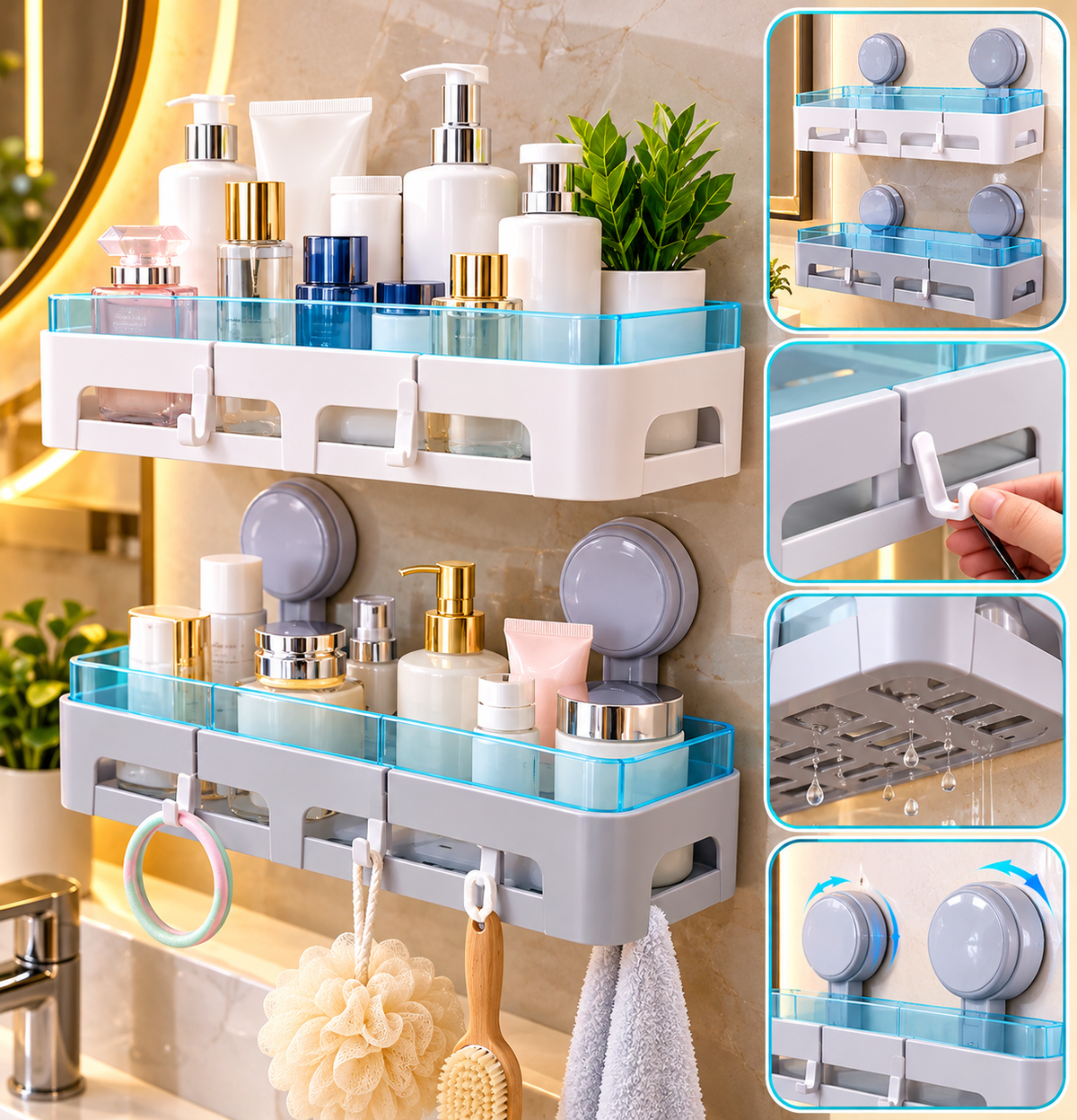 organizador de baño ax1596 plastico caja beige con morado