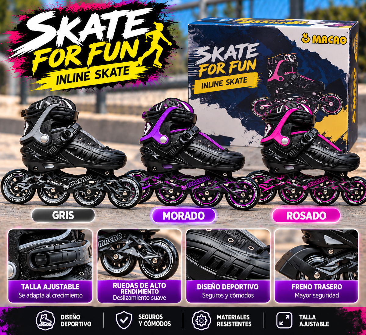 patines 4 llantas lineal semiprofesional