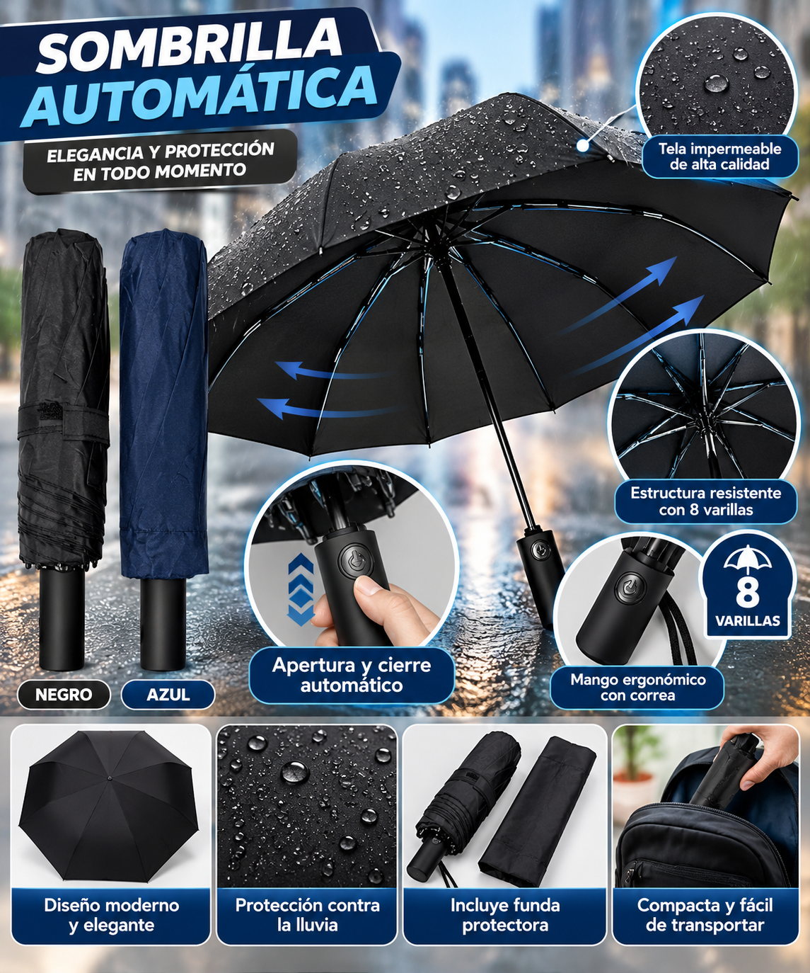 sombrilla automatica negra S-12