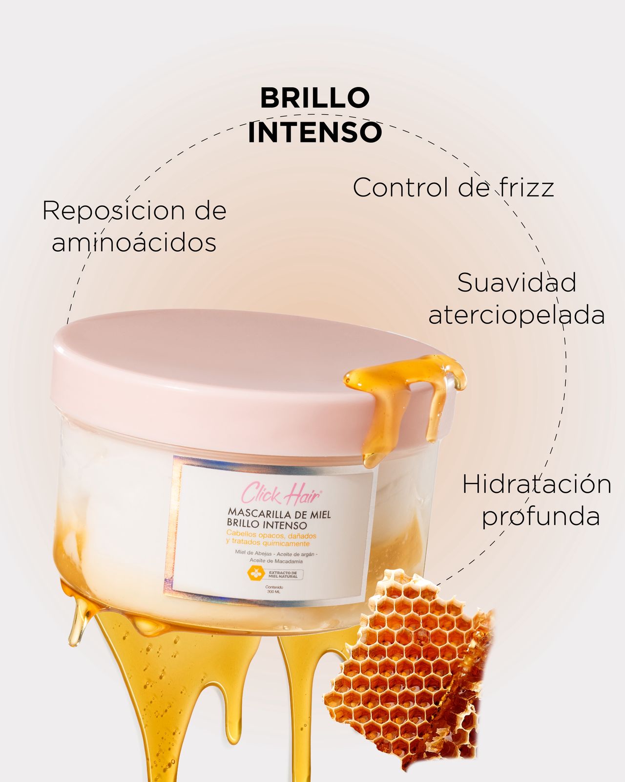 MASCARILLA CON MIEL NATURAL 300 ML CLICK HAIR