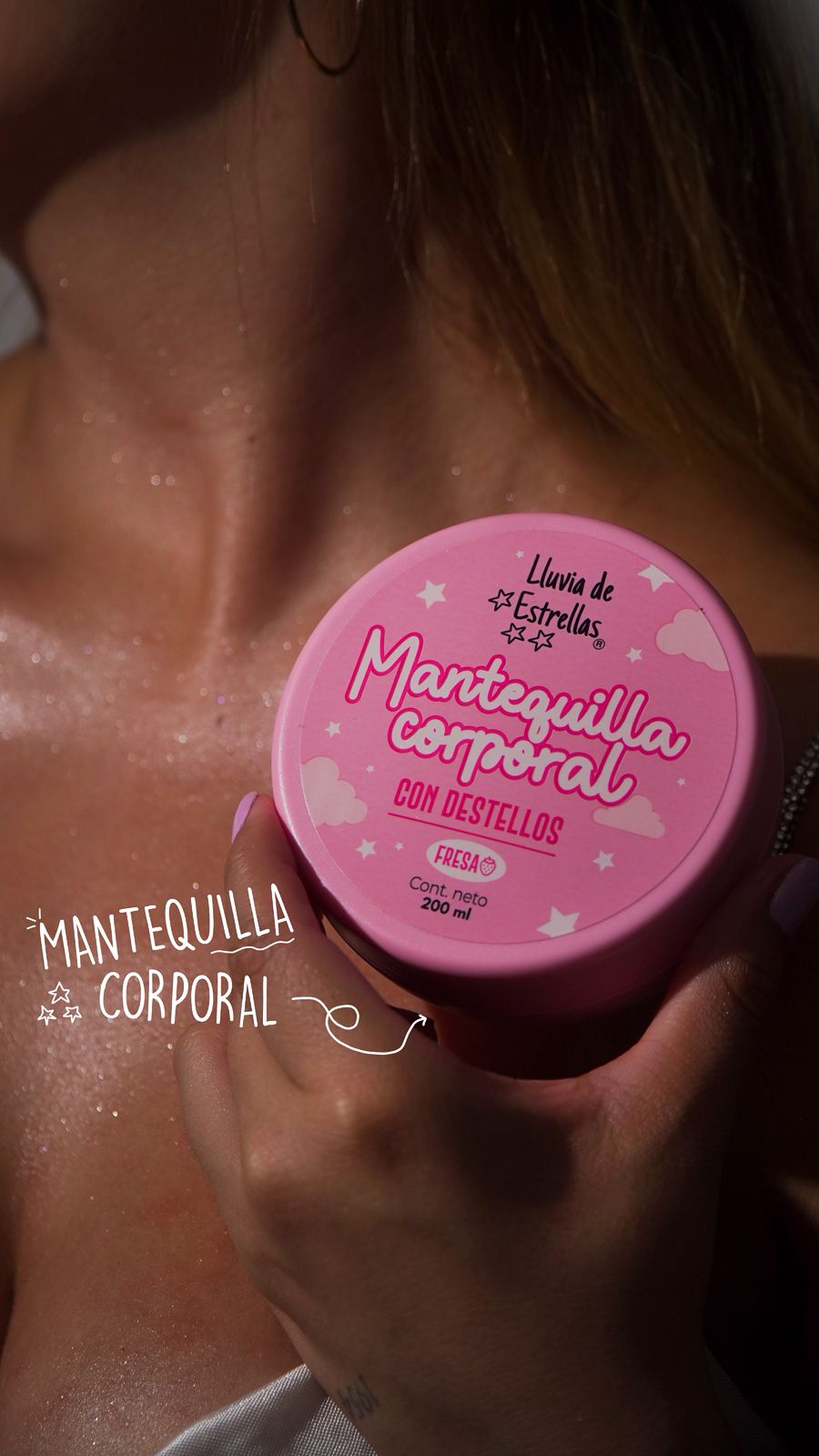 MANTEQUILLA CORPORAL CON DESTELLOS  LLUVIA DE ESTRELLAS