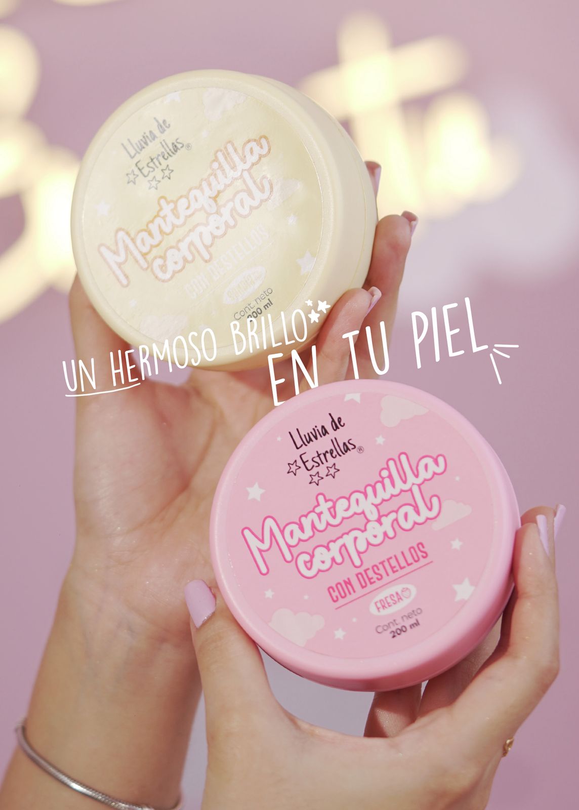 MANTEQUILLA CORPORAL CON DESTELLOS  LLUVIA DE ESTRELLAS