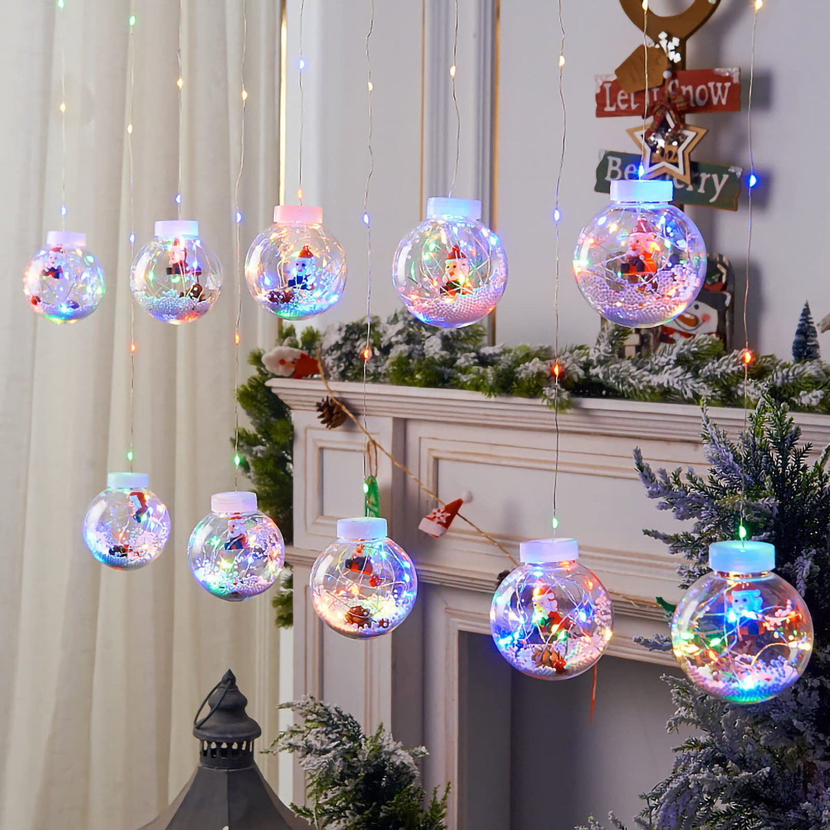 LUZ NAVIDEÑA CASCADA BOLITA CON FIGURAS 3 M