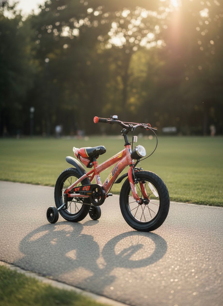 bicicleta infantil con soporte de termo y termo roja