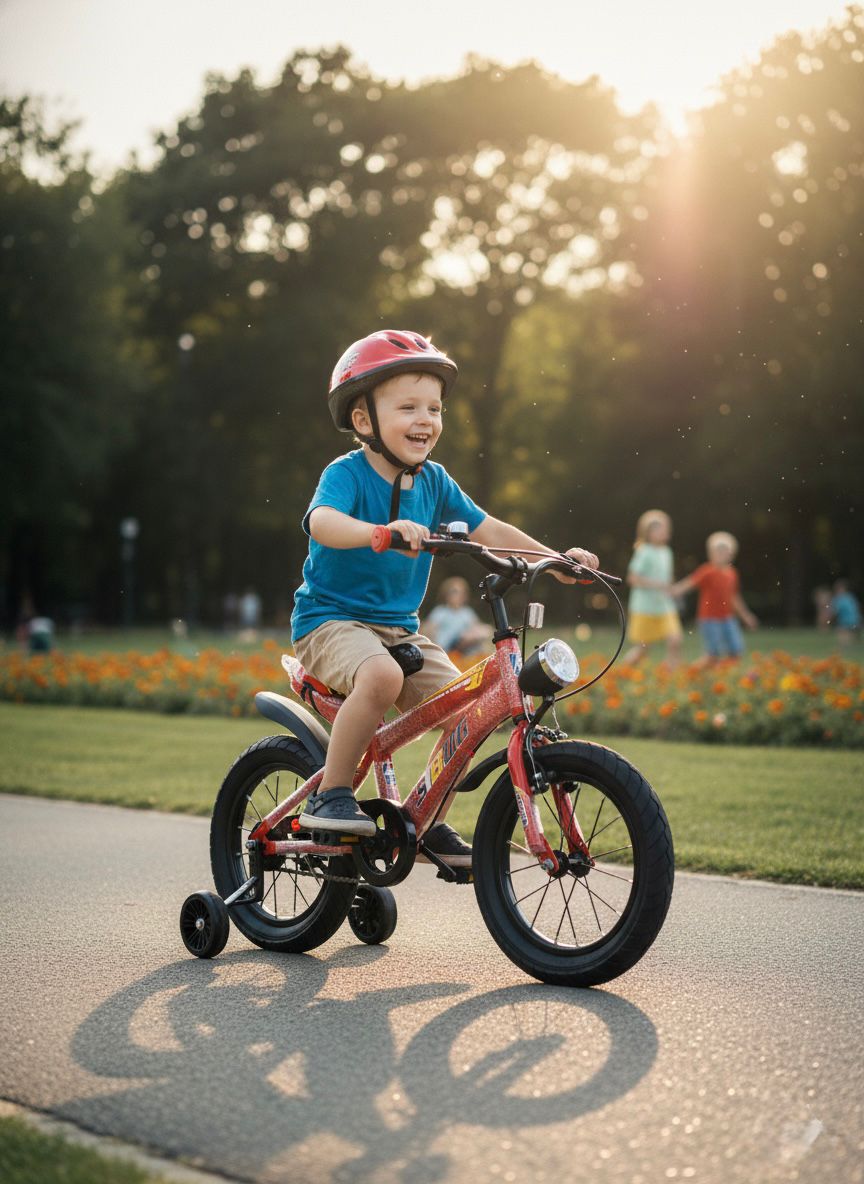 bicicleta infantil con soporte de termo y termo roja