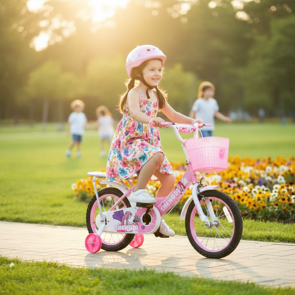 bicicleta infantil rosada con canasta