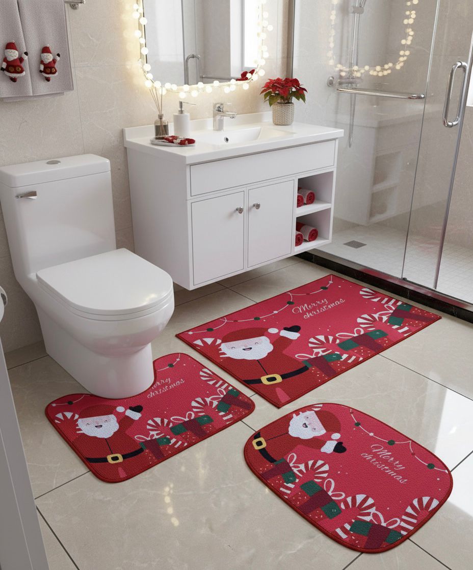 tapete navideño para el baño x3 piezas