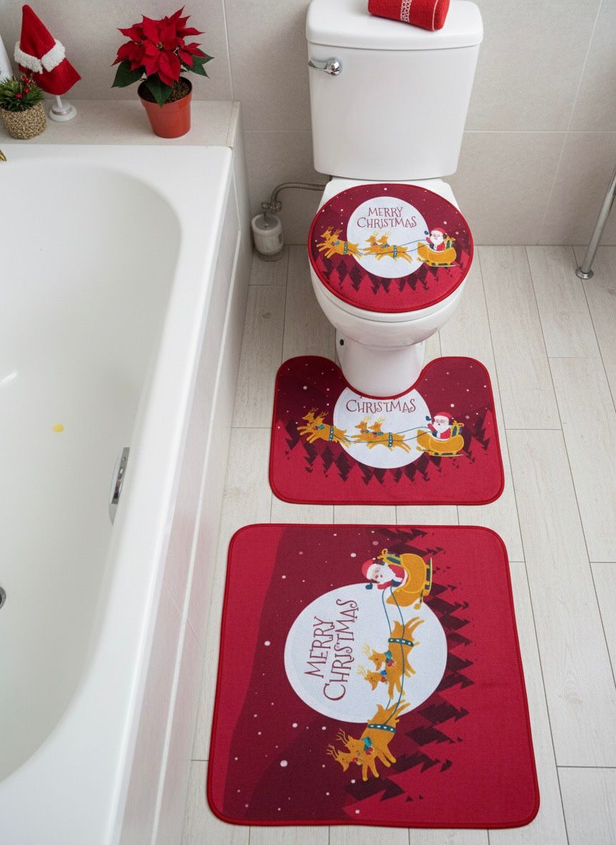 tapete navideño para el baño x3 piezas