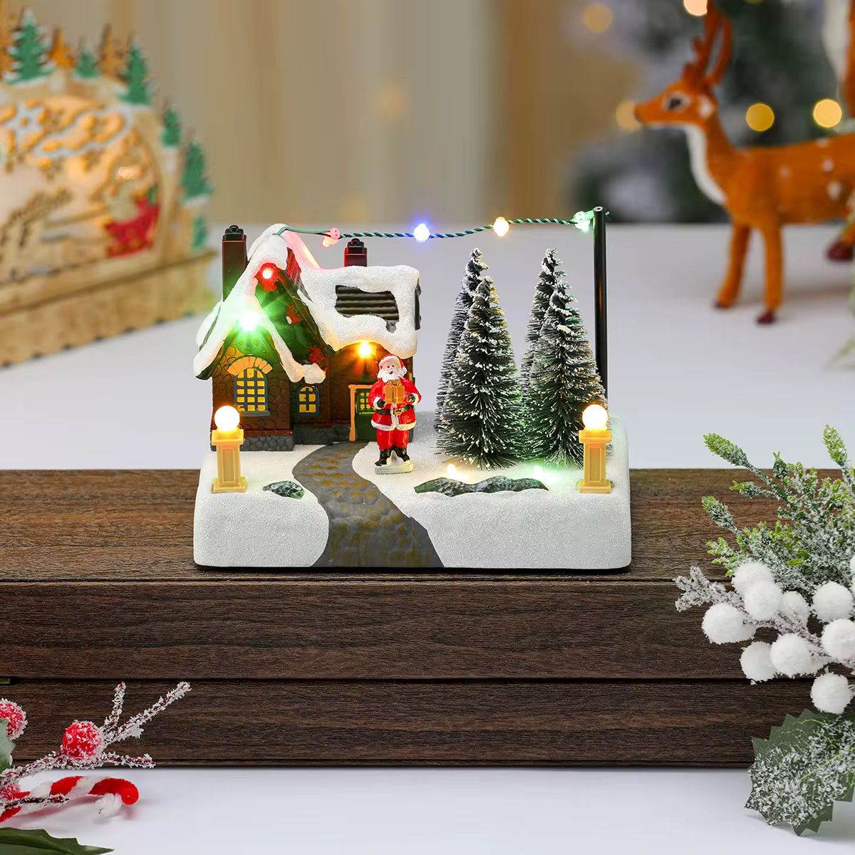 villa de navidad con luces y sonido