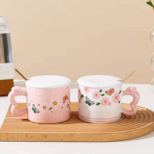 Mug con tapita y cuchara de flores