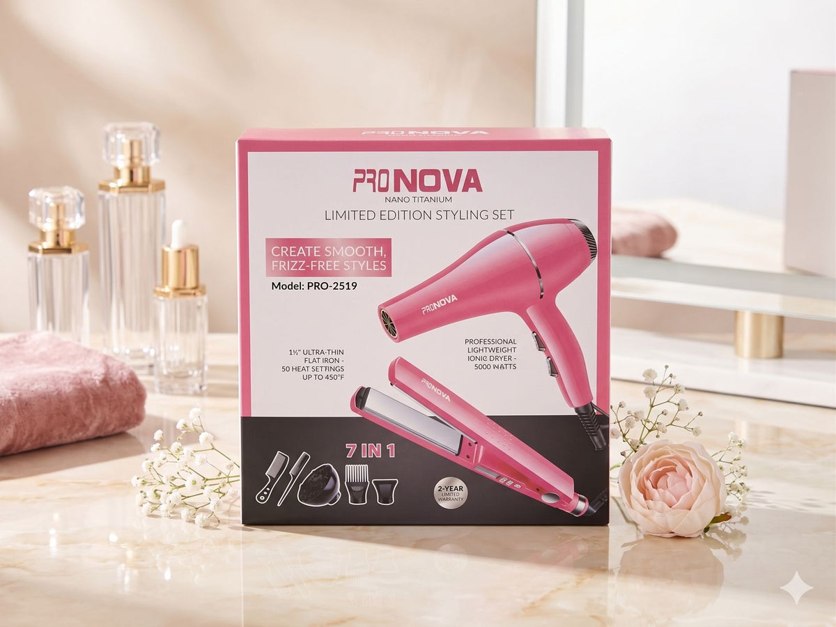 combo 7 en 1 secador mas plancha rosado