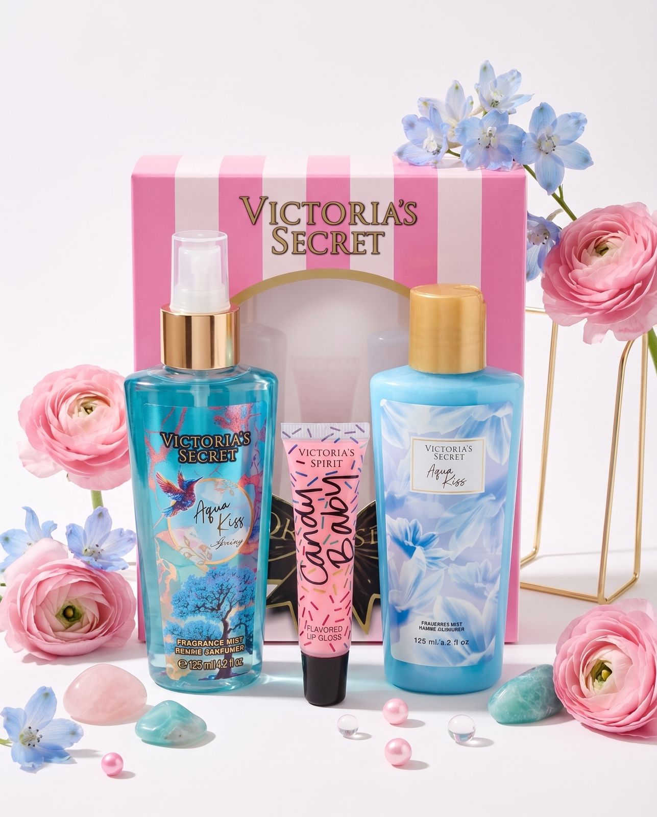 kit x3 victoria secret splash crema y gloss