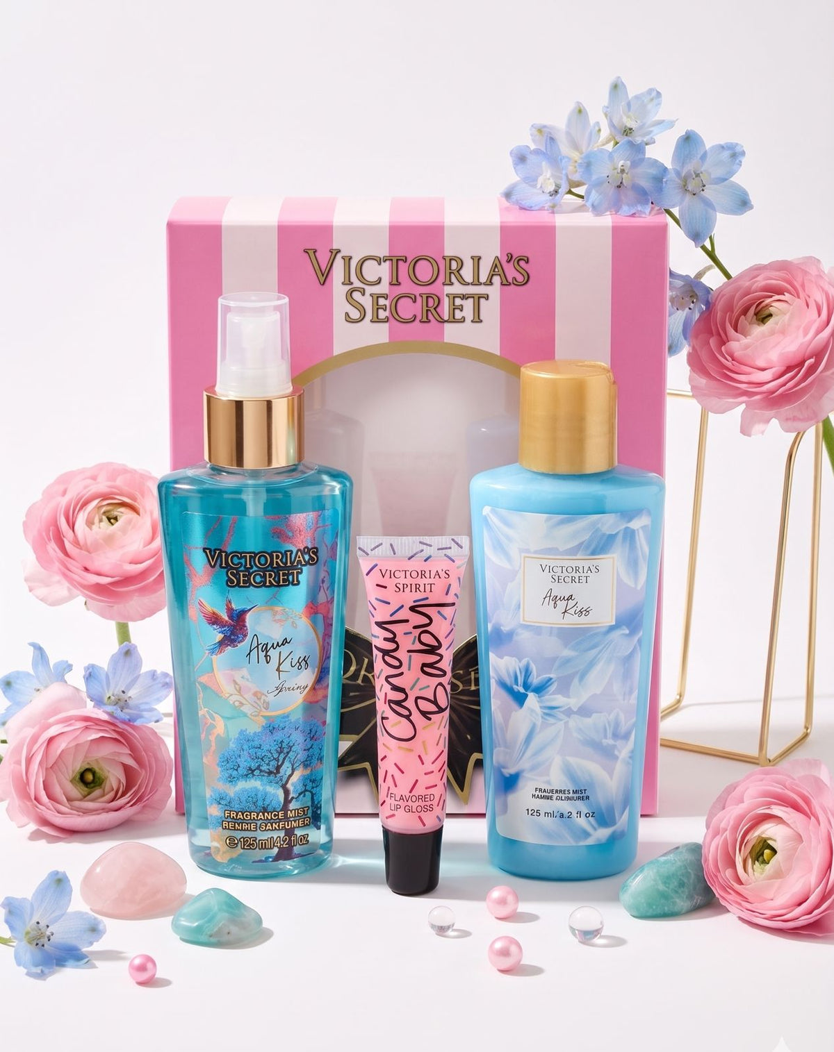 kit x3 victoria secret splash crema y gloss