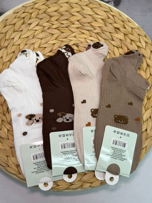 medias oso cafe con perrito x10 pares