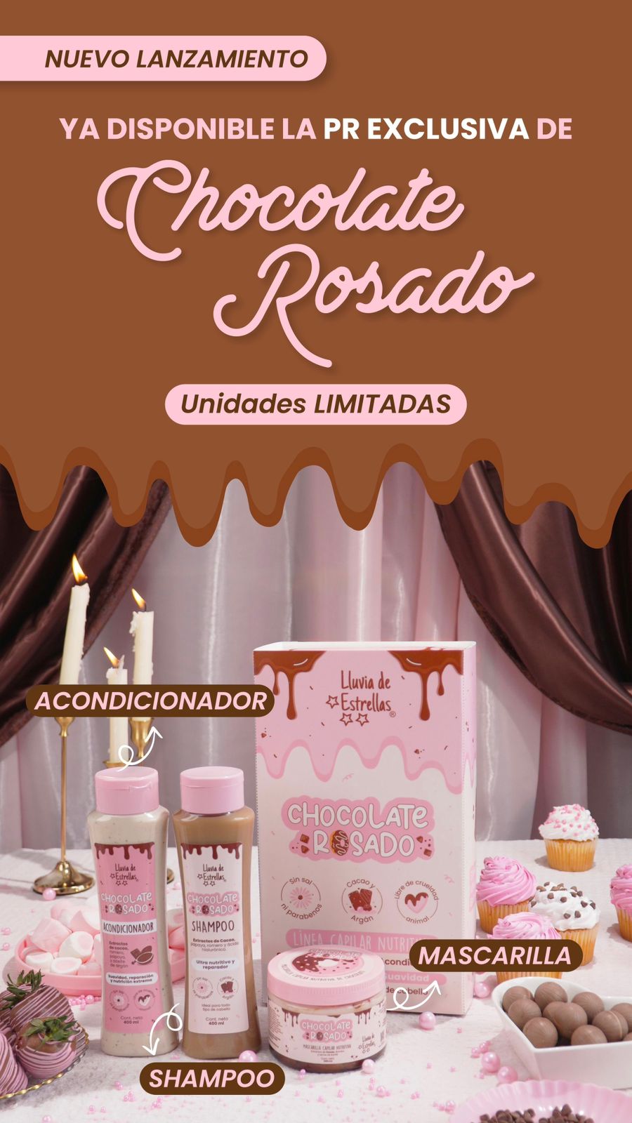 linea de chocolate rosado lluvia de estrella