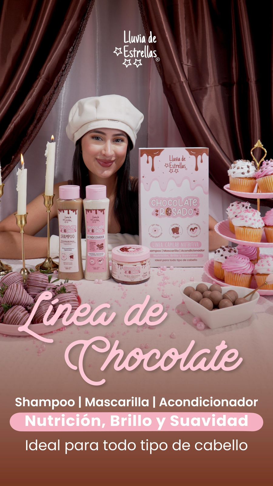 linea de chocolate rosado lluvia de estrella