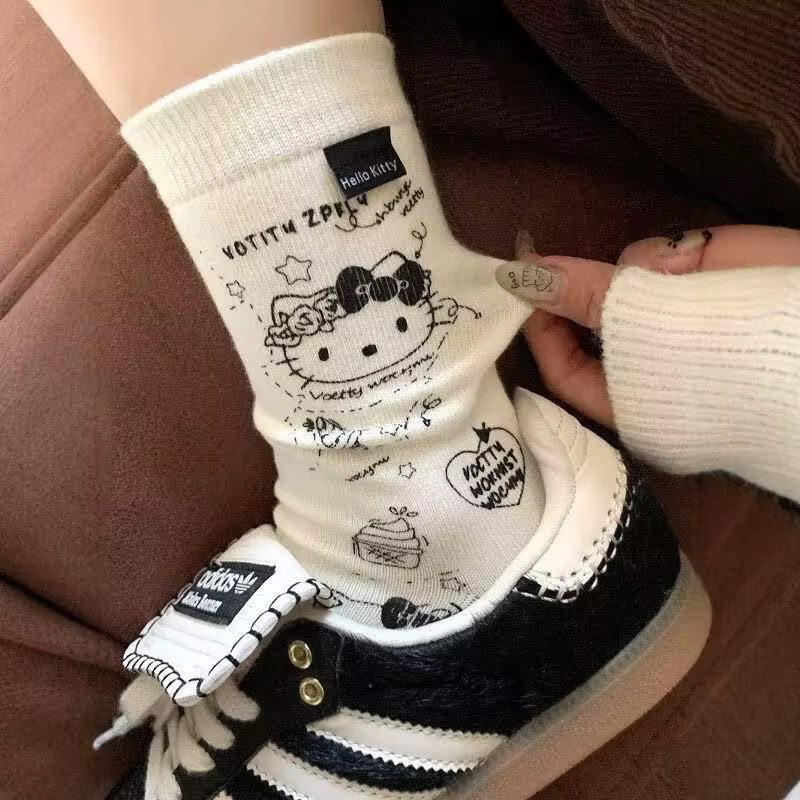 MEDIAS KITTY X10 BLANCA CON NEGRO