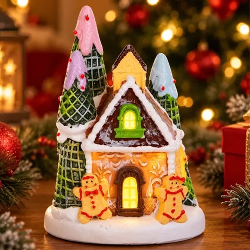 mini villa navideña pequeña diseño dos muñecos galleta con vestido AD-27