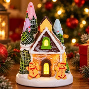mini villa navideña pequeña diseño dos muñecos galleta con vestido AD-27
