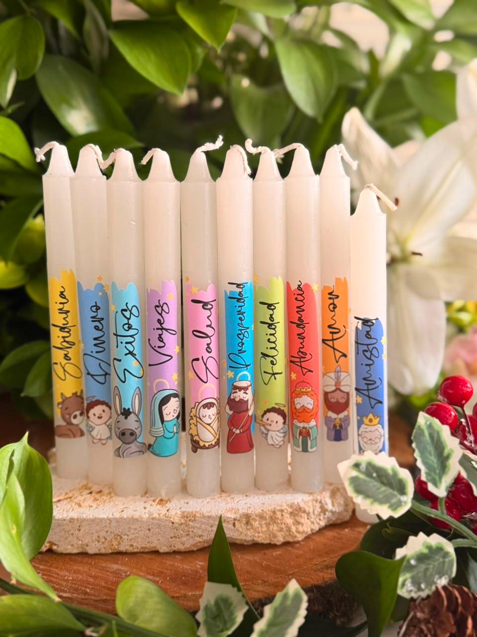 vela CON pesebre con diseño pastel