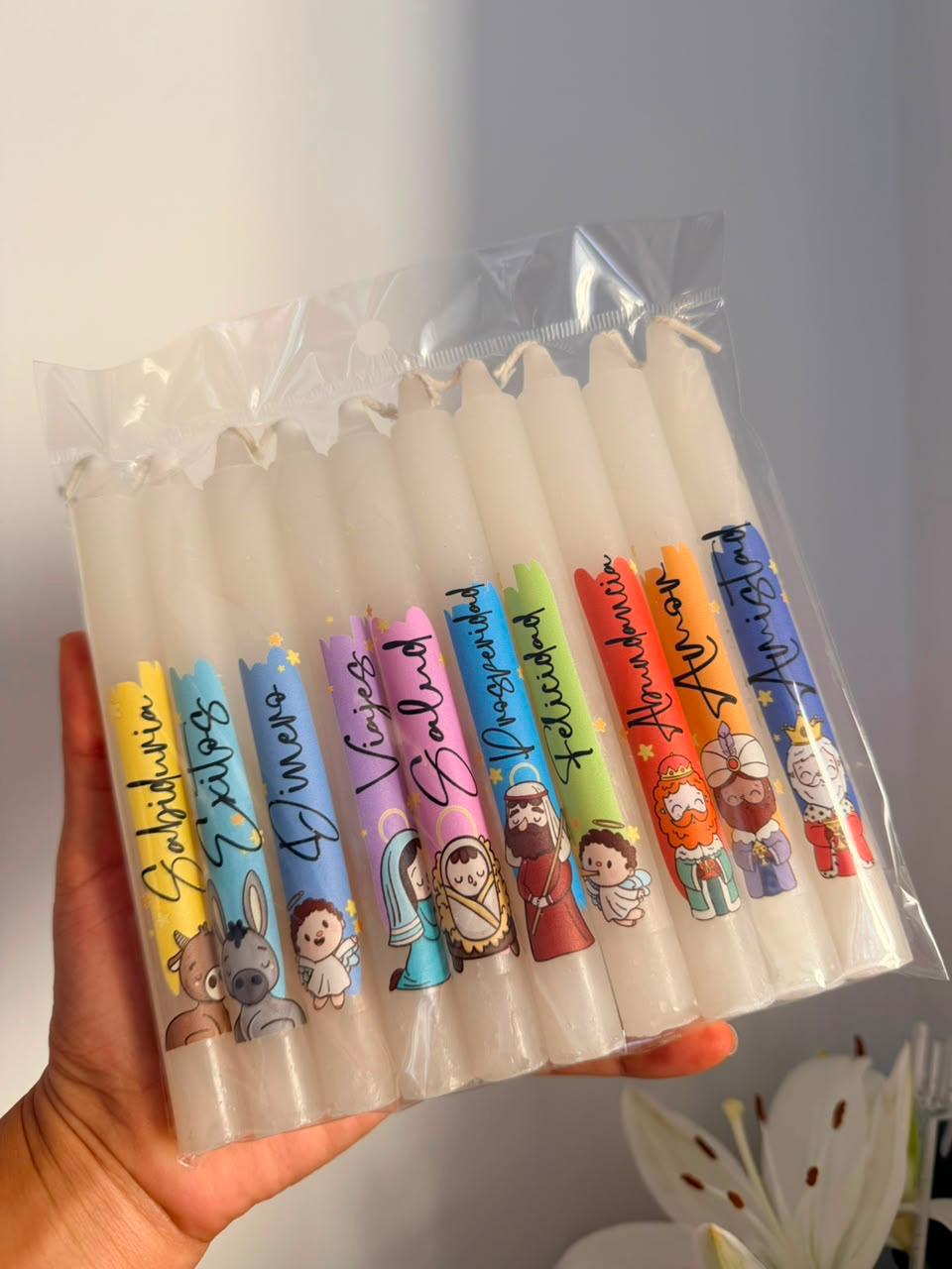 vela CON pesebre con diseño pastel